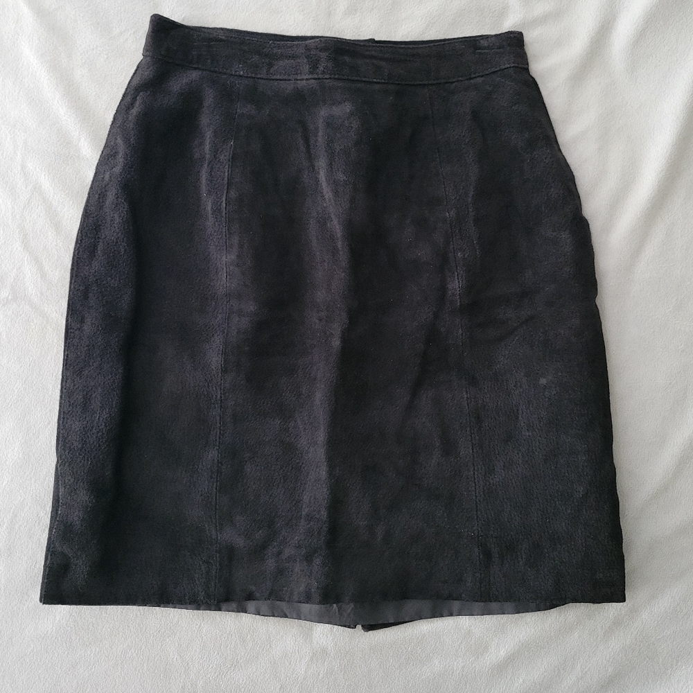 Vintage 90s The Limited Suede Leather Skirt Black High Waist Straight Pencil S